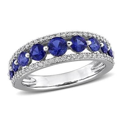 Julianna B 14K White Gold Created Sapphire & Lab-Grown Diamond Graduated Ring