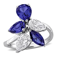 Julianna B 18K White Gold Created Blue Sapphire & Lab-Grown Diamond Cluster Ring