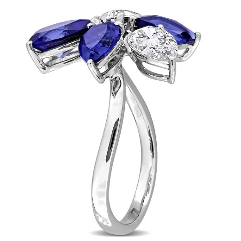 Julianna B 18K White Gold Created Blue Sapphire & Lab-Grown Diamond Cluster Ring
