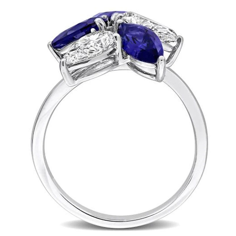 Julianna B 18K White Gold Created Blue Sapphire & Lab-Grown Diamond Cluster Ring