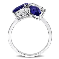 Julianna B 18K White Gold Created Blue Sapphire & Lab-Grown Diamond Cluster Ring