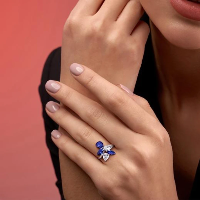 Julianna B 18K White Gold Created Blue Sapphire & Lab-Grown Diamond Cluster Ring