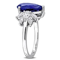 Julianna B 18K White Gold Created Blue Sapphire & Lab-Grown Diamond Floral Ring