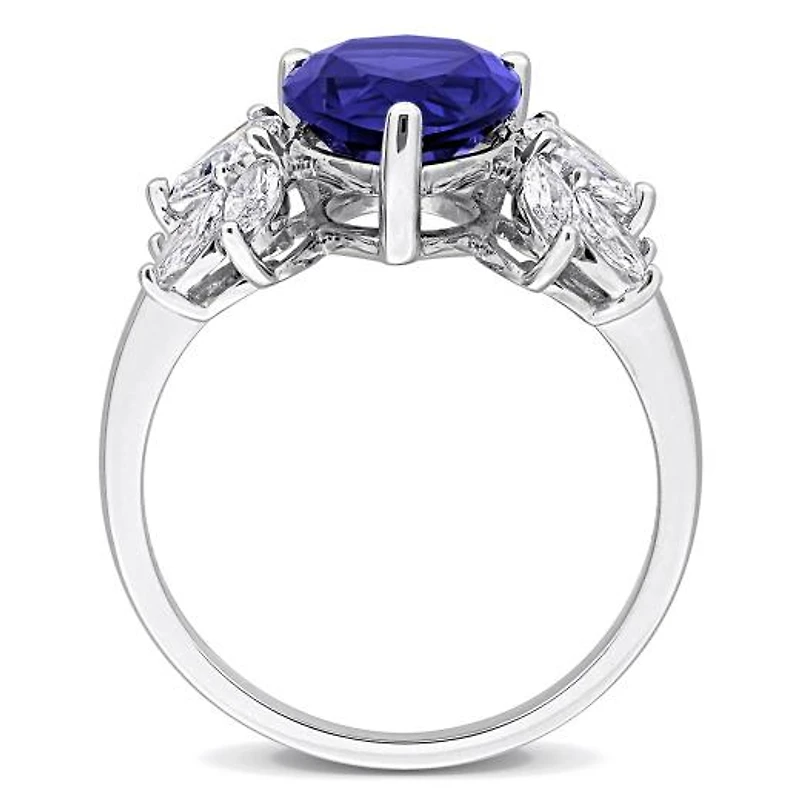 Julianna B 18K White Gold Created Blue Sapphire & Lab-Grown Diamond Floral Ring