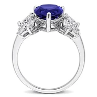 Julianna B 18K White Gold Created Blue Sapphire & Lab-Grown Diamond Floral Ring