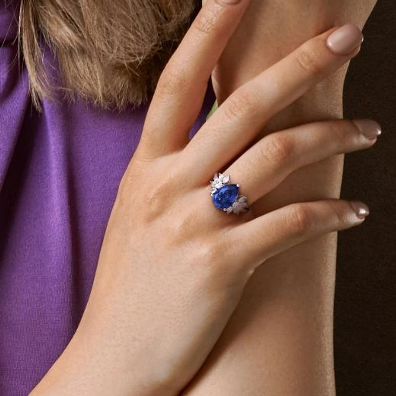 Julianna B 18K White Gold Created Blue Sapphire & Lab-Grown Diamond Floral Ring