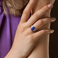 Julianna B 18K White Gold Created Blue Sapphire & Lab-Grown Diamond Floral Ring