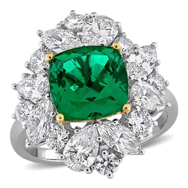 Julianna B 18K Two-Tone Gold Created Emerald & Lab-Grown Diamond Floral Ring