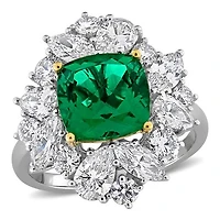 Julianna B 18K Two-Tone Gold Created Emerald & Lab-Grown Diamond Floral Ring