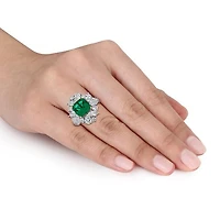 Julianna B 18K Two-Tone Gold Created Emerald & Lab-Grown Diamond Floral Ring