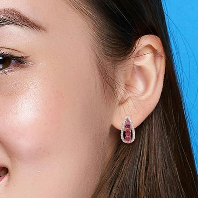 Julianna B 14K White Gold Created Ruby & Lab-Grown Diamond Hoop Earrings