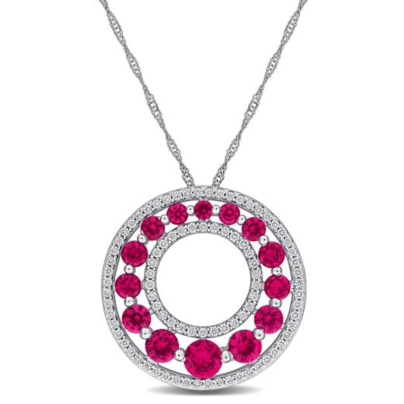 Julianna B 14K White Gold Lab-Grown Diamond & Created Ruby 17" Circle Pendant