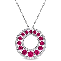 Julianna B 14K White Gold Lab-Grown Diamond & Created Ruby 17" Circle Pendant