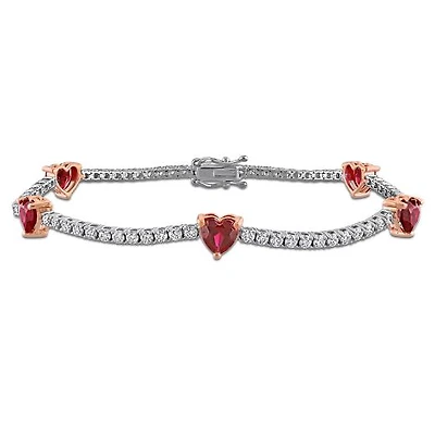 Julianna B 18K Two-Tone Created Ruby & Lab-Grown Diamond Tennis Bracelet