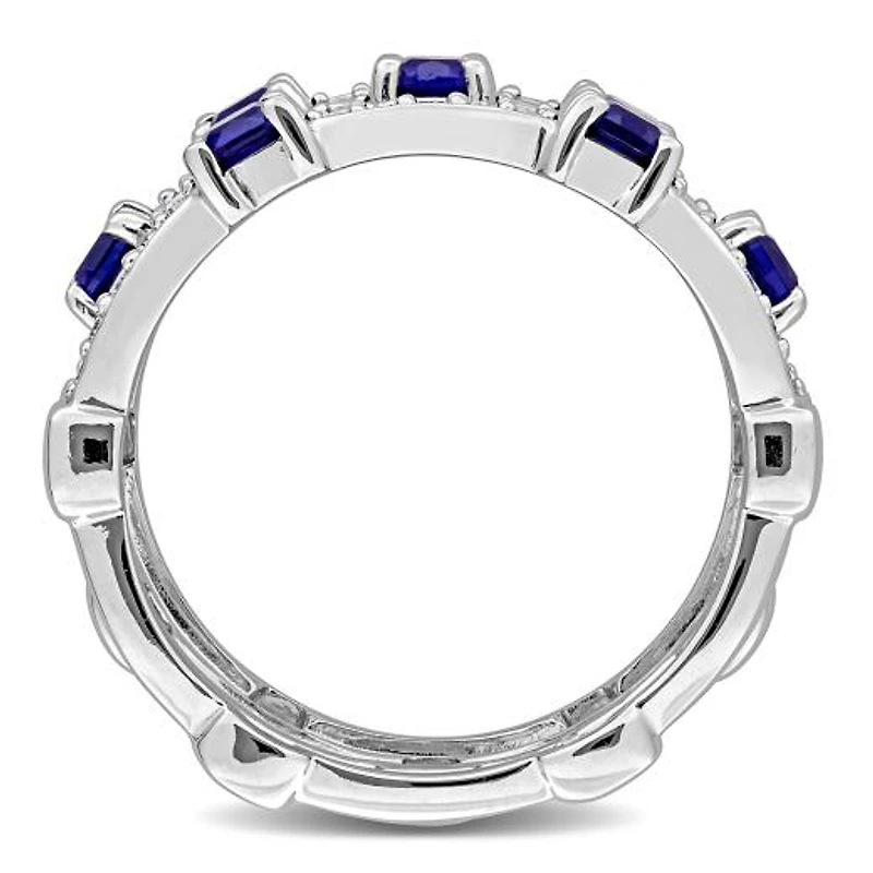 Julianna B Sterling Silver Created Blue Sapphire & Lab-Grown Diamond 3-Row Ring