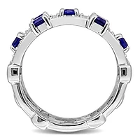 Julianna B Sterling Silver Created Blue Sapphire & Lab-Grown Diamond 3-Row Ring