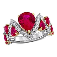 Julianna B Yellow Plated Sterling Silver Created Ruby & Lab-Grown Diamond Ring