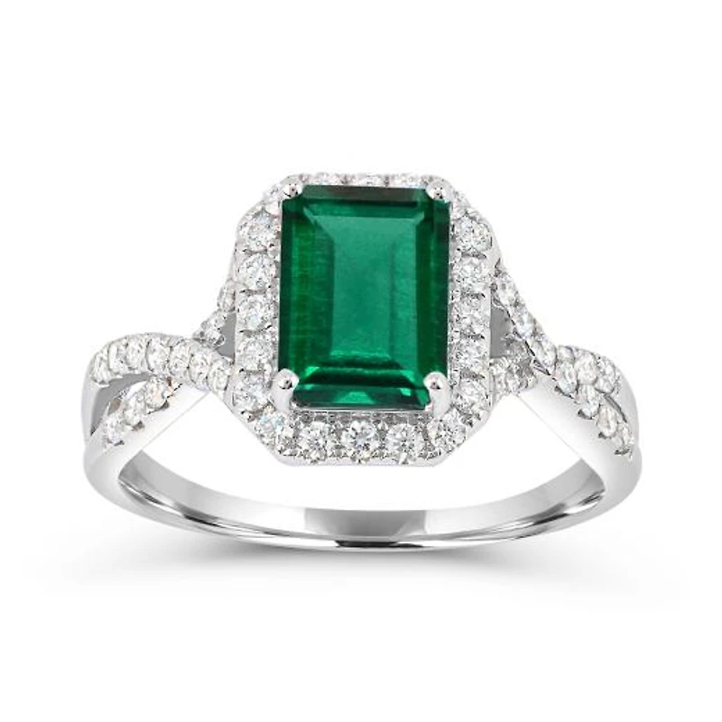Sterling Silver Created Emerald & Created White Sapphire Ring
