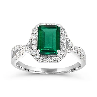 Sterling Silver Created Emerald & Created White Sapphire Ring