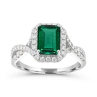 Sterling Silver Created Emerald & Created White Sapphire Ring