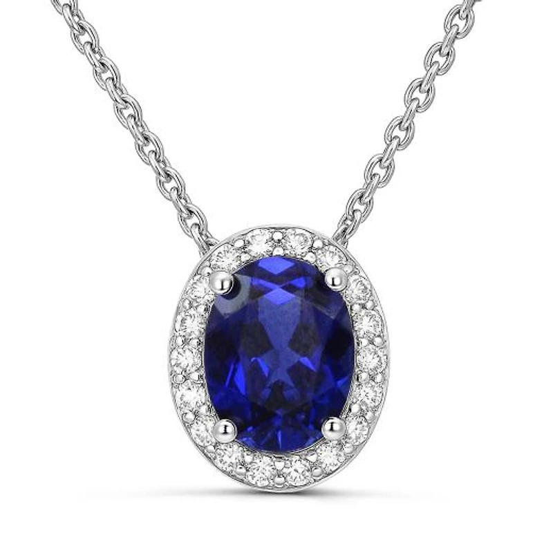 Sterling Silver Created Blue & White Sapphire 18" Pendant