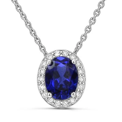 Sterling Silver Created Blue & White Sapphire 18" Pendant
