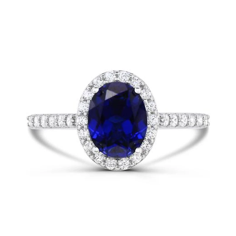 Sterling Silver Created Blue & White Sapphire Ring