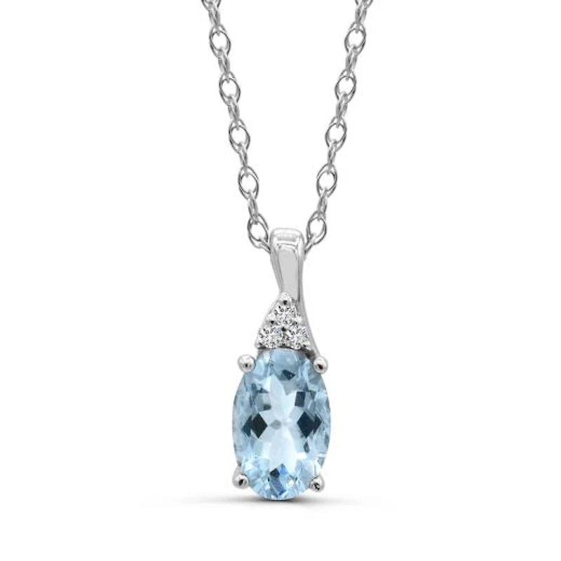 10K White Gold Aquamarine & Diamond 18" Pendant