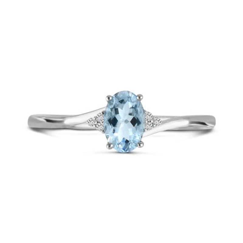 10K White Gold Aquamarine & Diamond Ring