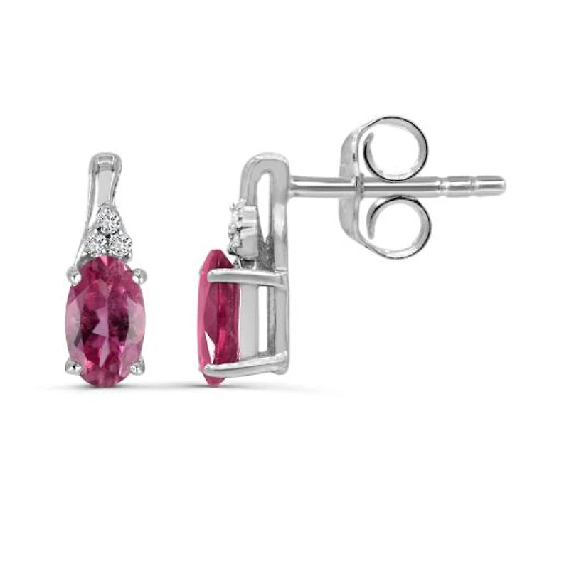 10K White Gold Pink Tourmaline & Diamond Earrings