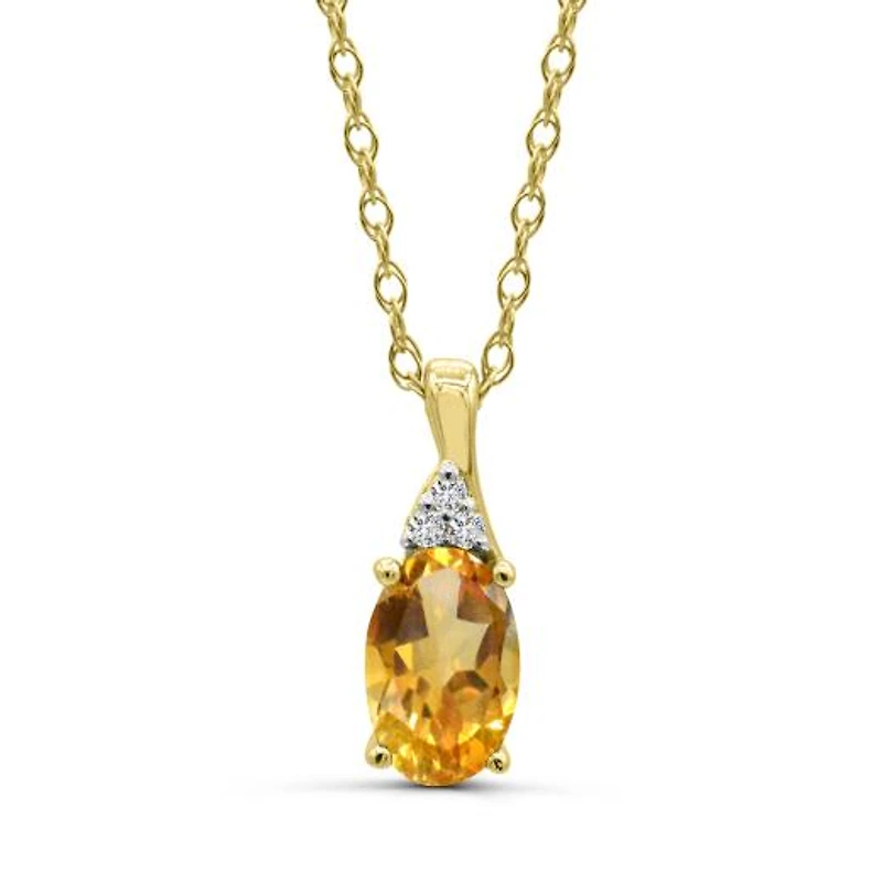 10K Yellow Gold Citrine & Diamond 18" Pendant