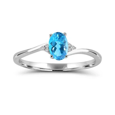 10K White Gold Blue Topaz & Diamond Ring