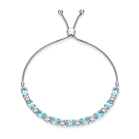 Sterling Silver Blue Topaz & Created White Sapphire Adjustable Bracelet