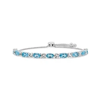 Sterling Silver Blue Topaz & Created White Sapphire Adjustable Bracelet
