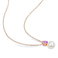 Julianna B Pink Plated Sterling Silver Amethyst & 8.5-9MM Pearl Pendant