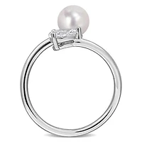 Julianna B Sterling Silver Created White Sapphire & 6-6.5mm Pearl Ring