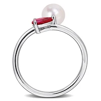 Julianna B Sterling Silver Created Ruby & 6-6.5mm Pearl Ring