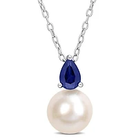 Julianna B Sterling Silver Created Blue Sapphire & 8.5-9MM Pearl Pendant