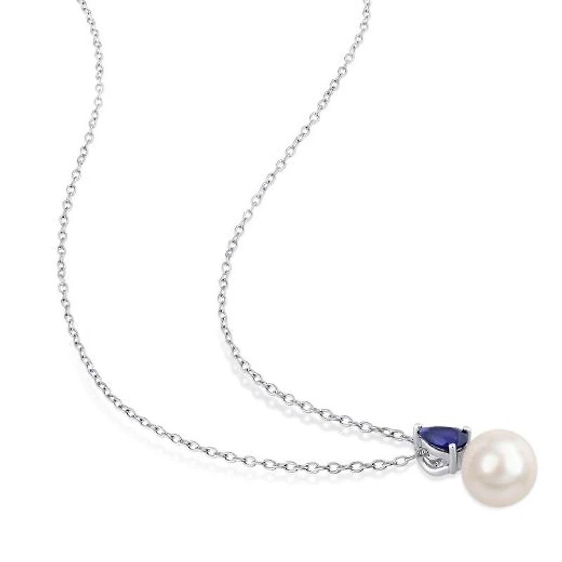 Julianna B Sterling Silver Created Blue Sapphire & 8.5-9MM Pearl Pendant