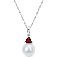 Julianna B 10K White Gold Garnet & 8-8.5MM Pearl Pendant