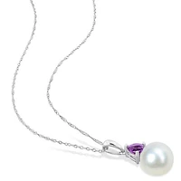 Julianna B 10K White Gold Amethyst & 8-8.5MM Pearl Pendant