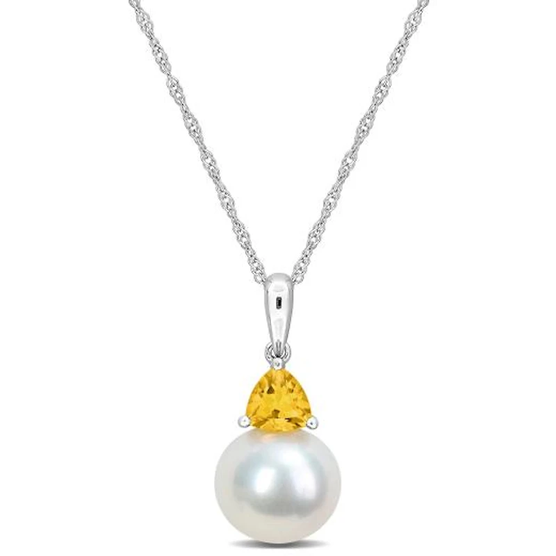 Julianna B 10K White Gold Citrine & 8-8.5MM Pearl Pendant