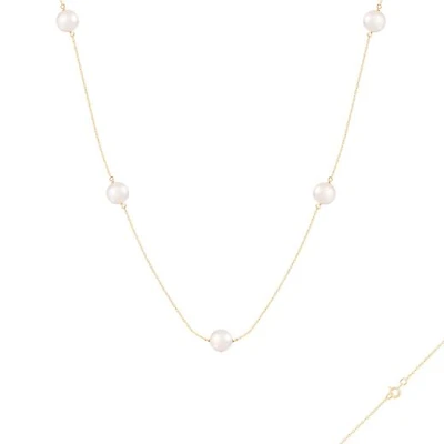 14K Yellow Gold Tin Cup 7mm Freshwater Pearl 18" Necklace