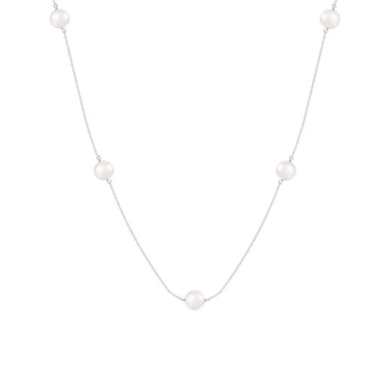 14K White Gold Tin Cup 7mm Freshwater Pearl 18" Necklace