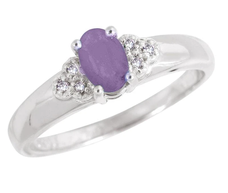 10K White Gold Amethyst 0.03CTW Diamond Ring