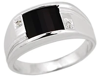 10K White Gold Barrel Cut Onyx Diamond Men's Ring