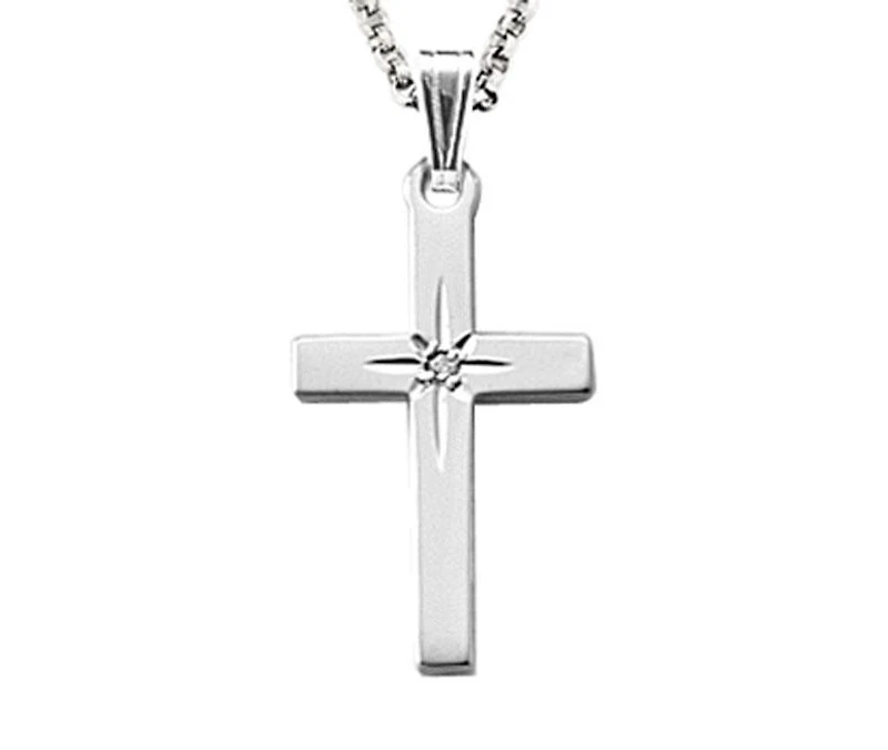 Sterling Silver 18" Diamond Set Cross