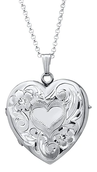 Sterling Silver 20" Engraved 4-Picture Heart