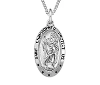 Sterling Silver 18" Oval St. Christopher Medal