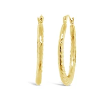 10K Yellow Gold Oval Creole Corrugated Earrings